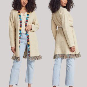 NWT Faherty Crow Stripes Duster Cardigan Braided Belt Border Stripe Ivory Small